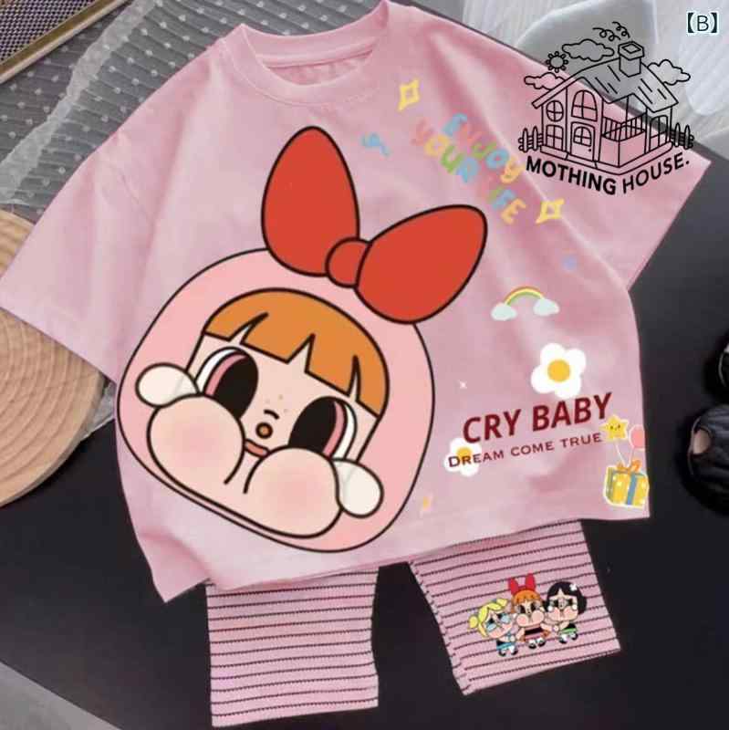フォークBRの子供服 セットアップ 女の子 夏 半袖 Tシャツ ストライプ 長ズボン 2点セット 100 110 120 130 140 150 160cm｜アングル3