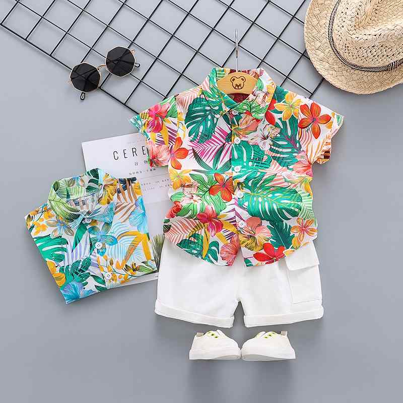 男の子 夏服 セットアップ 恐竜柄 半袖シャツ 短パン 2点セット 80cm 90cm 100cm 110cm