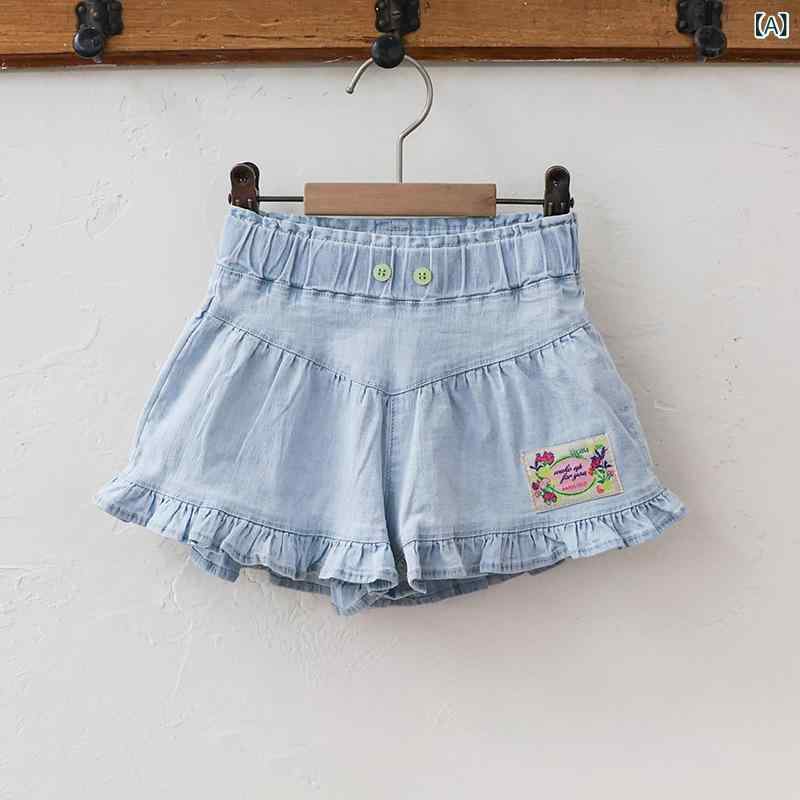 女の子 パンツ 夏 タイプ 2025新 いちご シャン 韓国 子供 女の子 洋 気 プリント広 脚 デニム パンツ