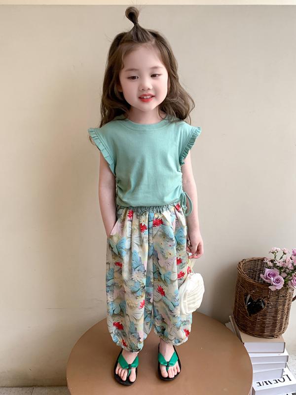 女の子 子供服 半袖 セットアップ 夏物 花柄 蚊よけパンツ カジュアル 2点セット ...