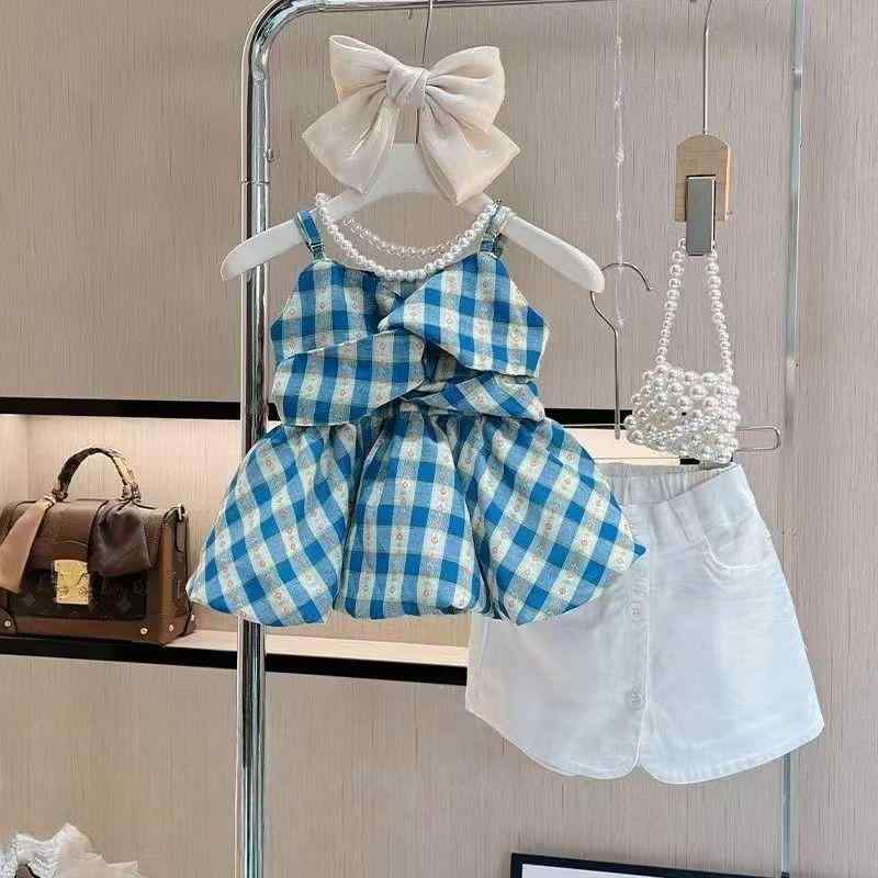 子供服 夏 格子柄 ノースリーブ サロペット ショートパンツ セットアップ 女の子 3歳 8歳 100cm 140cm 綿混綿 柔らかい 薄手 かわいい