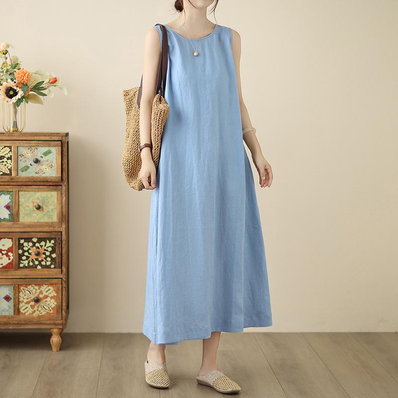 ワンピース ノースリーブ 夏物 小柄 海辺 リゾート ロング丈 婦人服