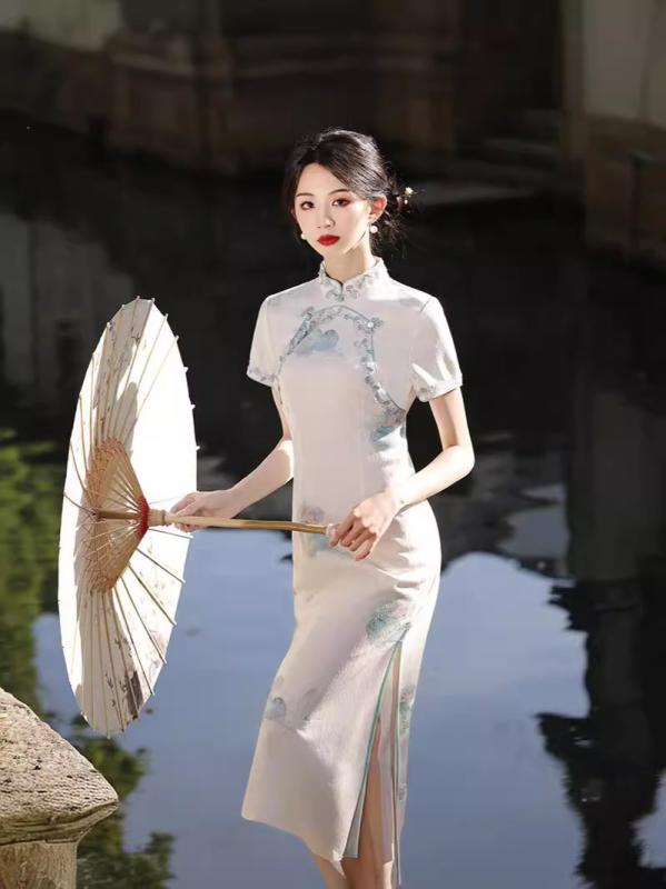 "チャイナドレス ワンピース レディース 中国風 復古風 大人少女 長袖 斜襟 立領 綿麻風 Aライン ハイウエスト 普段使い カジュアル フォーマル イベント 演奏会 パーティー 発表会 卒業式 入学式 結婚式 お呼ばれ お食事会 デート 旅行 記念日