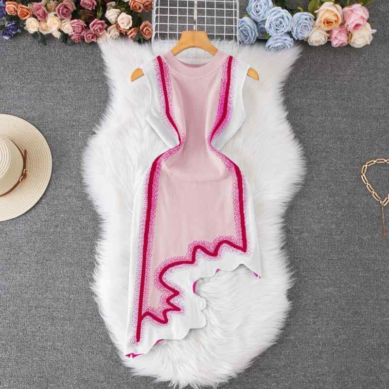 ワンピース チュニック gradient knit vest dress midi irregular hem high waist elegant commuter style spring summer fashion women