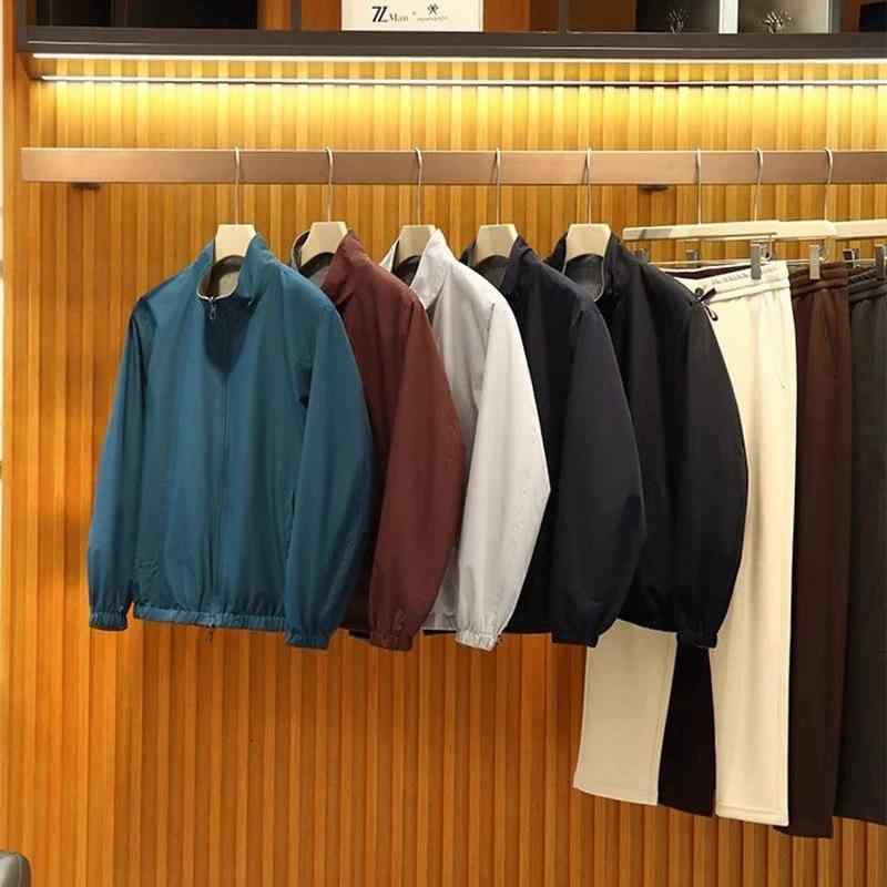 トップス メンズ 立て襟 ジップアップ ニット ジャケット アウター 紳士服 カジュアル スポーツウェア 防風 吸湿速乾 軽量 普段使い 春 秋 紺 青 緑 茶 赤