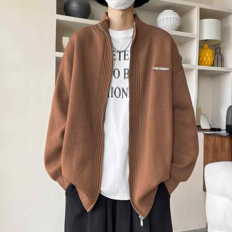 ニットカーディガン メンズ ゆったり 日系 トレンド ブランド風 きれいめ カジュアル 立襟 アウター 秋冬