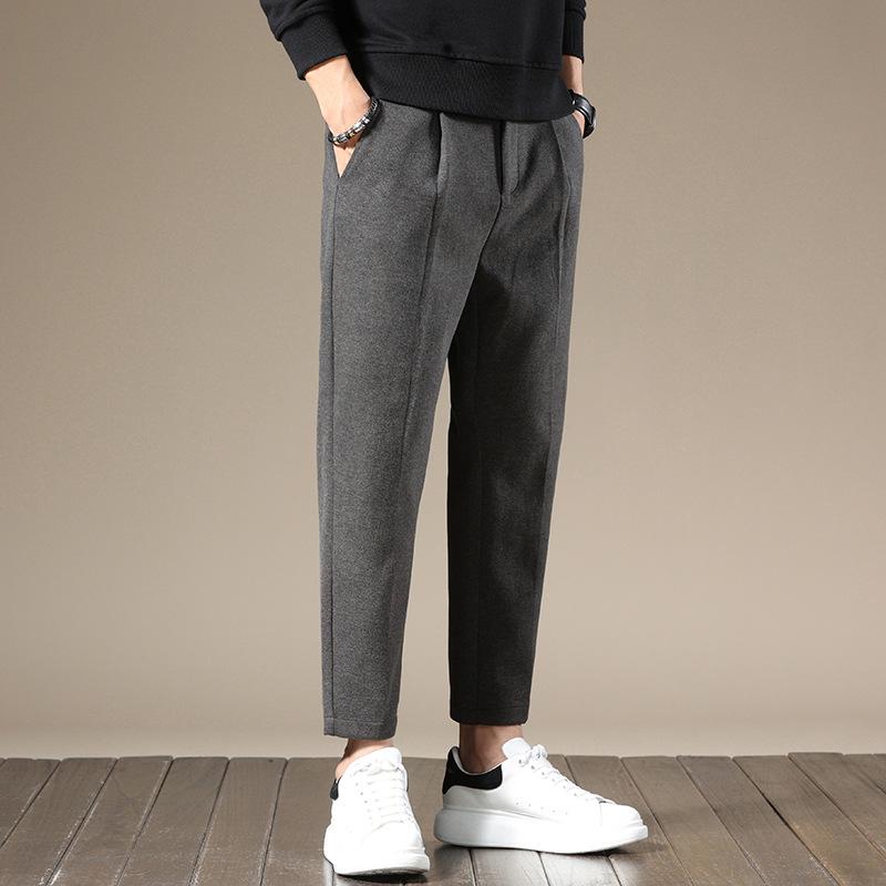 下裝 - パンツ メンズ カジュアルパンツ テーパードパンツ ズボン 男性用 韓流 ファッション 秋冬 暖かい 厚手 ウール混 おしゃれ きれいめ 上品 高級感 快適 普段使い 通勤 通学 ビジネス オフィス 紳士服 20代 30代 40代 50代 黒色 灰色 茶