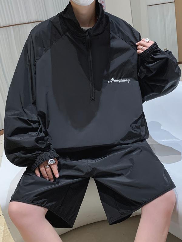 string`・スタイル: 港風` + `string`・厚さ: 普通` `string`・パンツ丈: 短パン` `string`・トップススタイル: ジャケット` `string`・トップス袖丈: 長袖` `string`・フード有無: フードなし` `string`・素材: 化繊混紡` `string`・主素材: ポリエステル100%` `string`・用途: 日常` `string`・カラー展開: ブラック、グレー` `string`・サイズ展開: M、L、XL、XXL` `string`・その他販売プラットフォーム: ebay、Amazon、wish、AliExpress、独立站、LAZADA` `string`・その他販売地域: アフリカ、ヨーロッパ、南米、東南アジア、北米、北東アジア、中東` `string`・その他輸出専供貨源: はい` `string`・製品カテゴリ: メンズカジュアルセットアップ`string`・イヤリング: 耳飾り` `string`・ヒールの高さ: 削除` `string`・門襟: 削除` `string`・シルバー: シルバー`