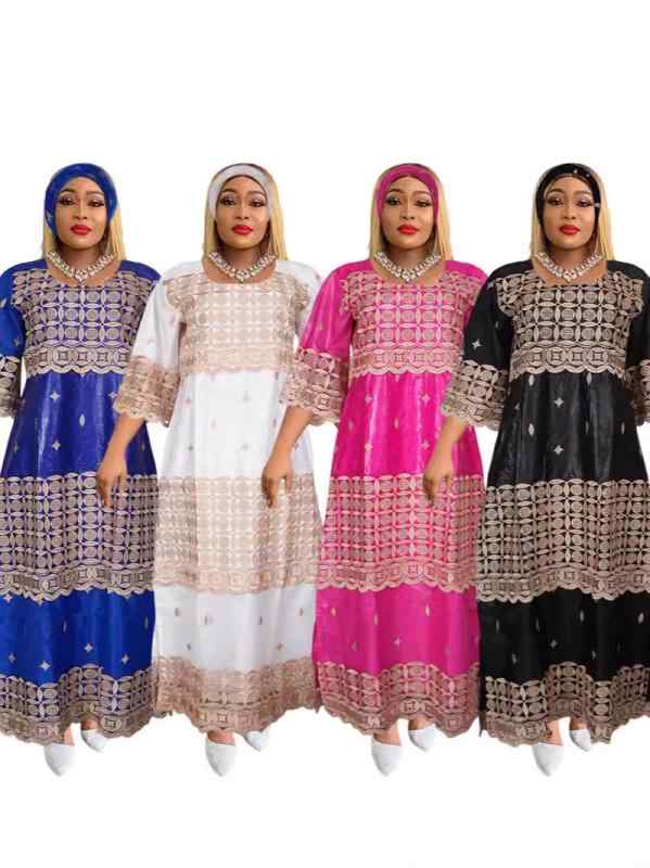 vestidos mulheres africanas verão europeu estilo tribal bordado mangas três quartos vestido longo