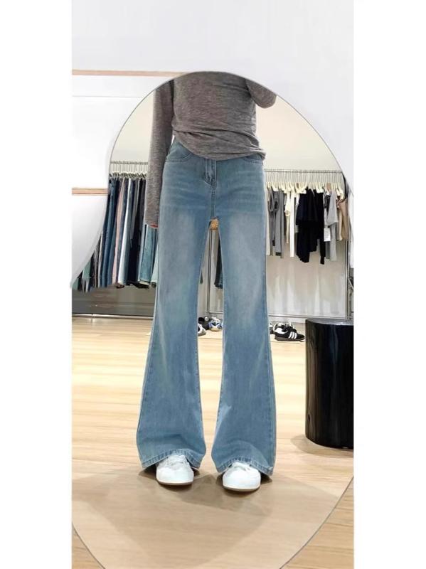 デニムパンツ レディース ハイウエスト 微フレア 伸縮性あり 普段使い カジュアル きれいめシルエット 梨型体型 細見え 藍色
