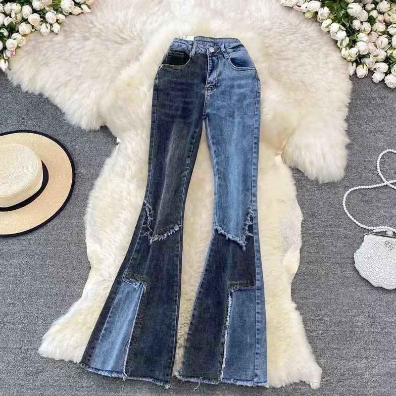 デニムパンツ ベルボトムパンツ レディース ハイウエスト デザイナーズデザインパンツ