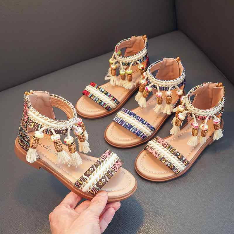 女児サンダル 夏 プリンセスシューズ 復古風 子供靴 民族風 15.6cm-22cm