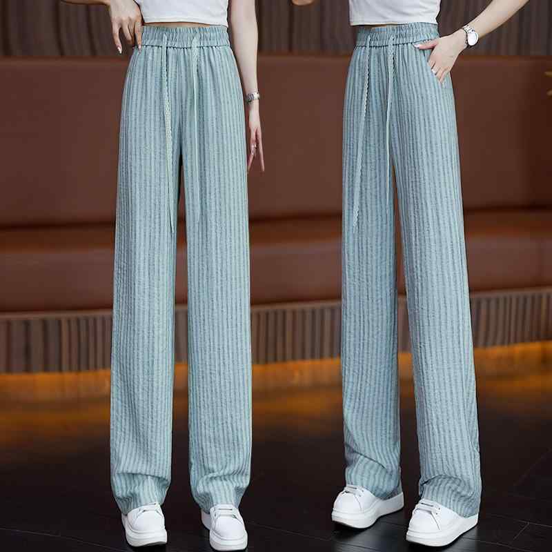 パンツ レディース ストライプ 麻混 ワイドパンツ 九分丈 春夏 涼しい ゆったり 体型カバー 美脚 ストレートパンツ カジュアル 通勤用 普段使い・素材: 綿混紡・主成分: ポリエステル・スタイル: ワイドパンツ・丈: ロング・腰回り: ハイウエスト・厚さ: 薄手・流行要素: ドローストリング・カラー展開: 蔵青色、ブルー、ホワイト、カーキ・サイズ展開: S、M、L、XL、2XL、3XL・スタイル系統: 日韓カジュアル・混用率: 90%以上95%未満・カテゴリー: カジュアルパンツ・加工: 切り替え