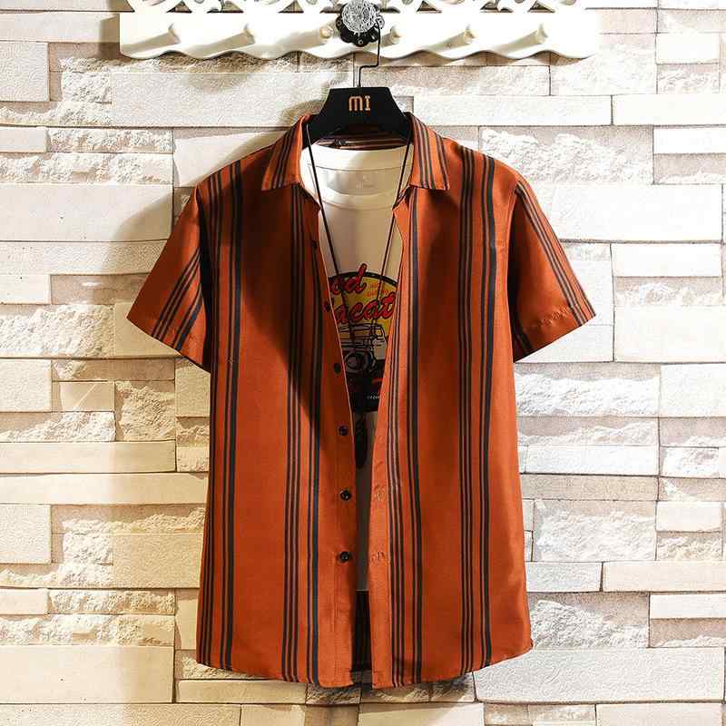 トップス メンズ シャツ ストライプ ビジネス カジュアル 長袖シャツ 方領シャツ 夏服 薄手 綿80% 黒 コーヒー色 fork-br-10974173 フォークBR パッケージ画像
