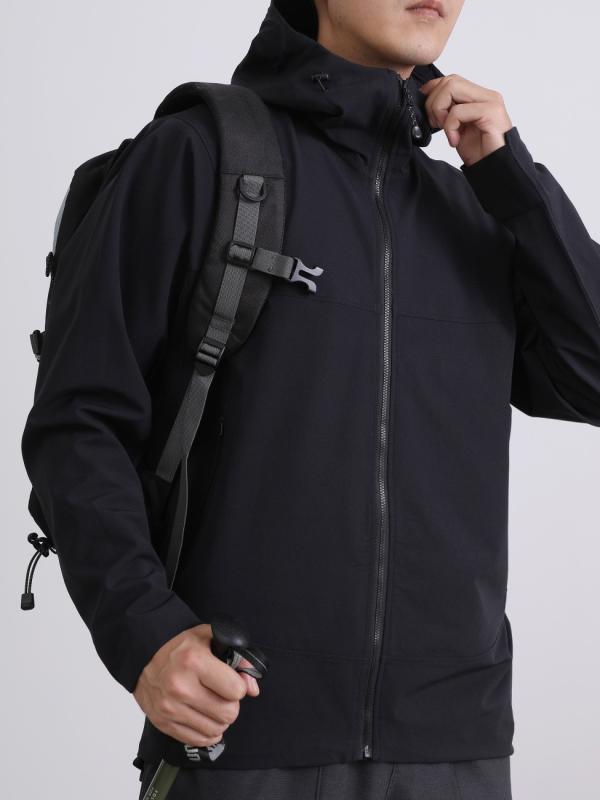 アウトドアウェア メンズ ハードシェル 防水 防風 ジャケット フード付き 登山 キャンプ 旅行 ハイキング サイクリング クールビズ スポーツウェア 紳士服 男性用 撥水加工 上着 アウター 春夏秋冬 オールシーズン 軽量 丈夫 高機能性 黒