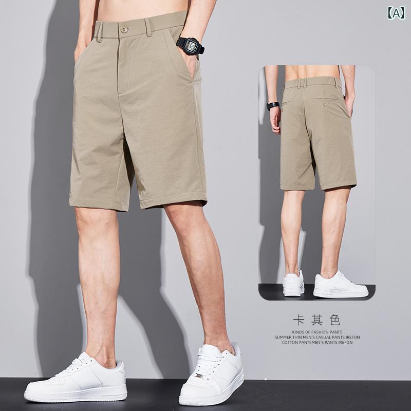 ビジネス カジュアルパンツ メンズ 夏 薄手 接触冷感 速乾 五分丈パンツ M L XL 2XL 3XL 4XL