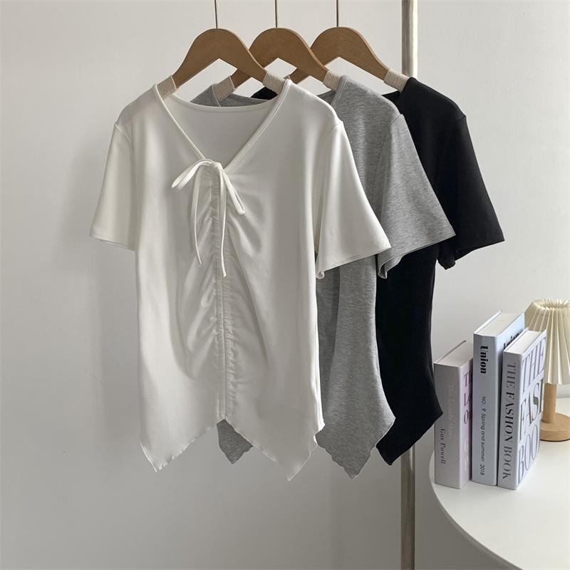 Tシャツ Vネック 半袖 黒 白 カジュアル Tシャツ トップス 綿混素材 伸縮性 普段使い ストリート風 快適 街着 涼しい 夏服 110文字