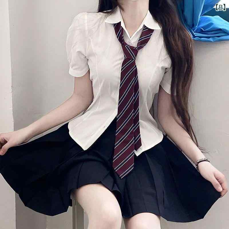 フォークBRのトップス JK制服 ブラウス オリジナル 学院風 パフスリーブ 長袖 レディース 白色 シャツ 白 シャツ JK セットアップ｜アングル3