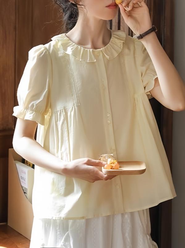 カテゴリ名 color retro ruffles shirt women's summer french style loose all cotton top