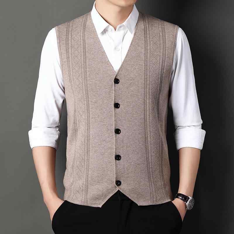 トップス メンズ Vネック ニット ベスト ビジネス カジュアル 紳士服 紳士用 男性用 秋 冬 落ち着いた色合い 通年用 複数色展開 伸縮性あり