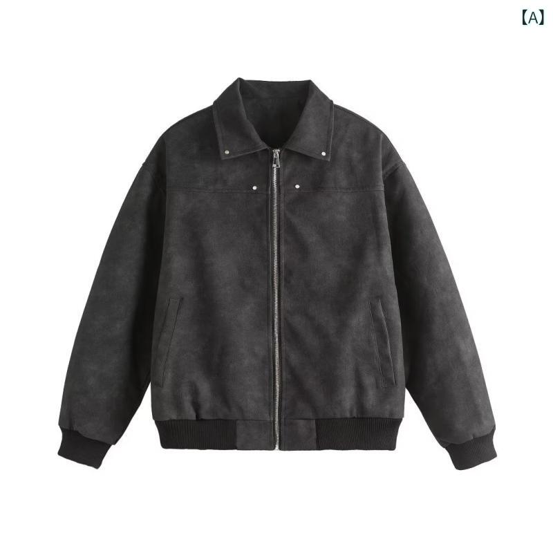 フォークBRのメンズ ライダースジャケット 皮ジャン アウター 黒系 秋服 秋冬 カジュアル レトロ カジュアル おしゃれ かっこいい 男性用 紳士用｜アングル2