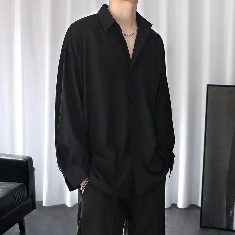 メンズ トップス 黒 接触冷感 長袖シャツ 垂感 ゆったり 春夏秋 カジュアル おしゃれ 涼しい 紳士服