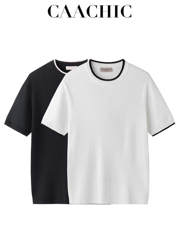 メンズ Tシャツ 半袖ニット 接触冷感 吸湿速乾 通気性 夏 春夏 薄手 ラウンドネック ロウリブ ヘム スーゼルナッツ…