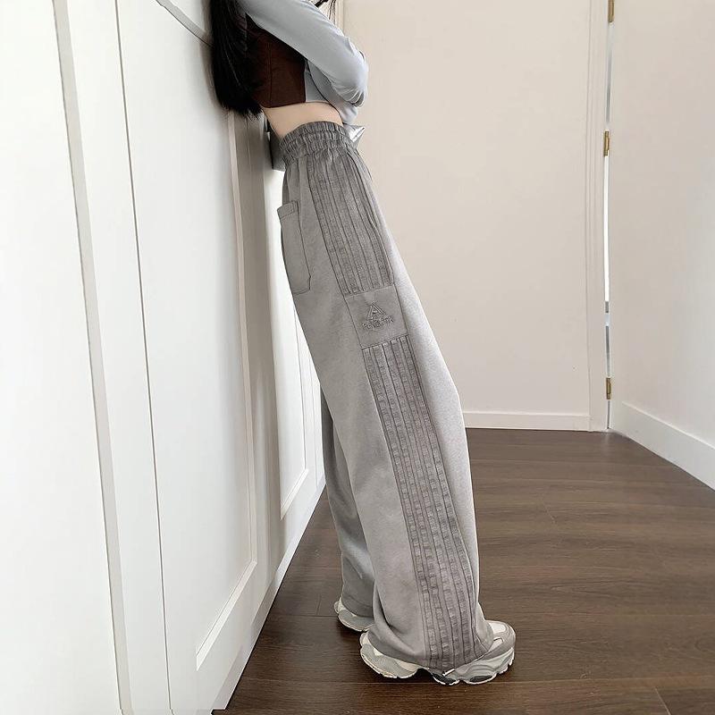 パンツ レディース パンツ ストライプ柄 ワークパンツ ハイウエスト ワイドパンツ スポーティー カジュアル ストリート系 春秋 レトロ
