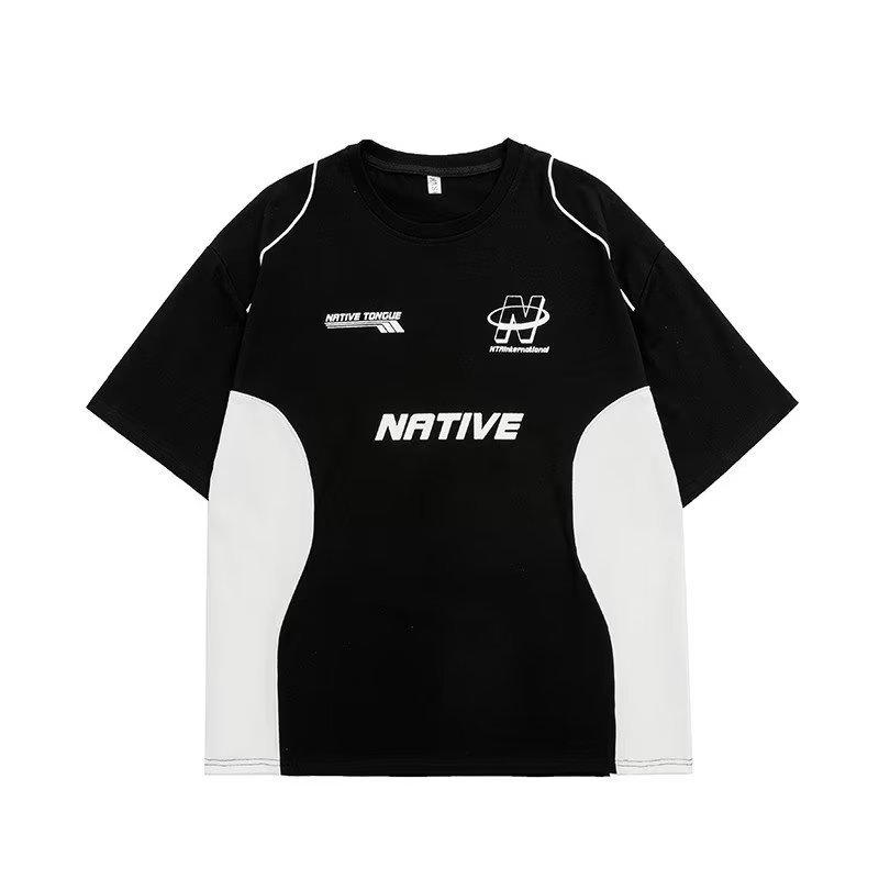 Tシャツ メンズ 半袖 カットソー トップス クルーネック ゆったり オーバーサイズ ビッグシルエット 英字プリント ロゴプリント バイカー系 リラックス感 カジュアル ルーズ ストリート系 おしゃれ 着回し抜群 春夏 普段使い