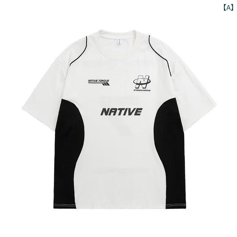 フォークBRのTシャツ メンズ 半袖 カットソー トップス クルーネック ゆったり オーバーサイズ ビッグシルエット 英字プリント ロゴプリント バイカー系 リラックス感 カジュアル ルーズ ストリート系 おしゃれ 着回し抜群 春夏 普段使い｜アングル2