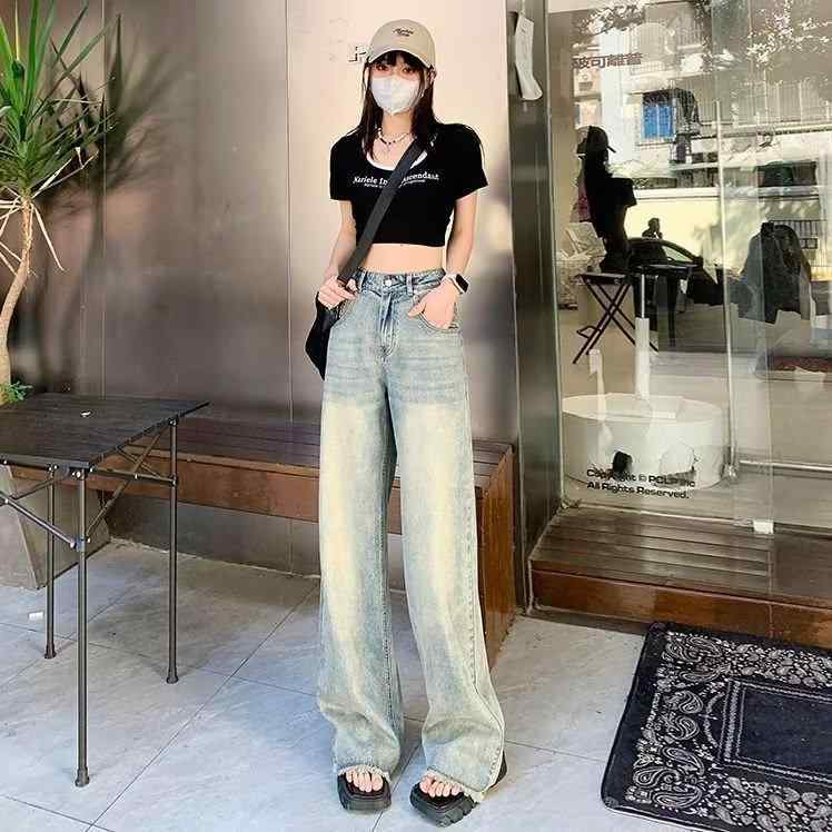 デニムパンツ レディース ワイドパンツ ハイウエスト 美脚 落ち感 柔らかい ストレート ロング丈 ダボっと感 ヴィンテージ風 インディゴブルー・生地: デニム・主素材: スパンデックス、綿・スタイル: ストレート・丈: ロング・ウエスト: ハイウエスト・厚さ: 中等・流行の要素: ジッパー・カラー展開: ブルー・サイズ展開: XS, S, M, L, XL, 2XL・スタイルタイプ: ストリート系・素材混率: 綿70%-80%、スパンデックス30%-50%・伸縮性: 微弾性・パンツ形状: ストレート・製品カテゴリ: ジーンズ・加工: 形態安定加工