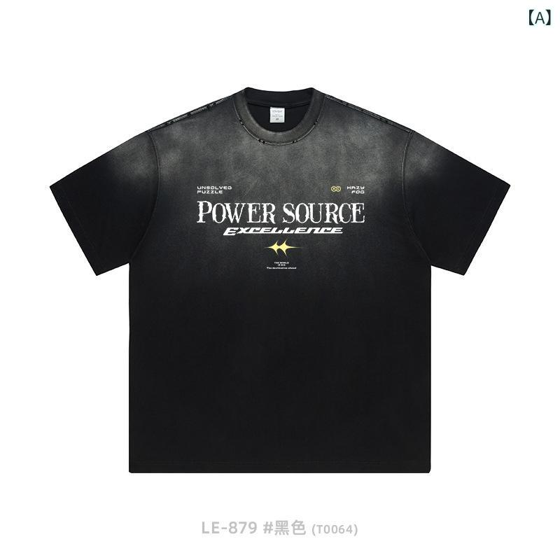 Tシャツ メンズ レディース 半袖 クルーネック グラデーション レトロ ロゴ トップス ストリート系 カジュアル オーバーサイズ ゆったり オールシーズン・カテゴリ: 短袖Tシャツ・スタイル: ストリート・主な素材: 綿100%・柄: 字母・版型: ゆるめ・ターゲット層: 青少年・スタイル: プルオーバー・ネックライン: クルーネック・袖丈: 半袖・フード: なし・厚さ: 普通・生地名: 純綿・利用シーン: カジュアル・デザインディテール: プリント・プリントテーマ: 字母・加工: 磨き加工・カラー展開: ブラック、ロイヤルブルー、ローズピンク、アイアングレー・サイズ展開: S,M,L,XL,2XL・袖の形状: ドロップショルダー・重量: 約305g・機能: 通気性、吸湿速乾・対象年齢: 大人・対象性別: 男性・製品カテゴリ: Tシャツ
