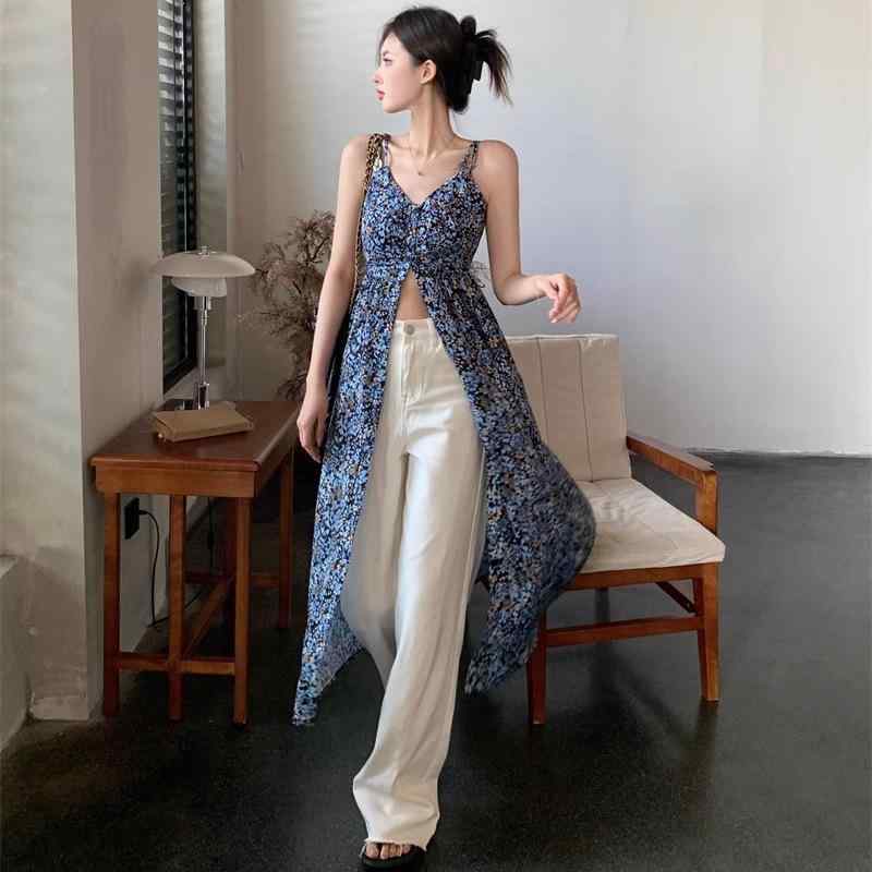 ワンピース レディース 春夏 キャミソールワンピ キャミワンピ ロングワンピース 花柄 Vネック スリット フレンチスリーブ レトロ フェミニン スウィート セクシー 綺麗め カジュアル 旅行 リゾート 普段使い