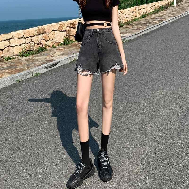 デニム ショートパンツ レディース 夏 薄手 ダメージ ジーンズ デニムパンツ ショート丈 ホットパンツ Aライン ジーパン コットン ゆったり ズボン 着痩せ 体型カバー 美脚 カジュアル 旅行 お出かけ グレー ブラック ホワイト fork-br-11070322 フォークBR パッケージ画像