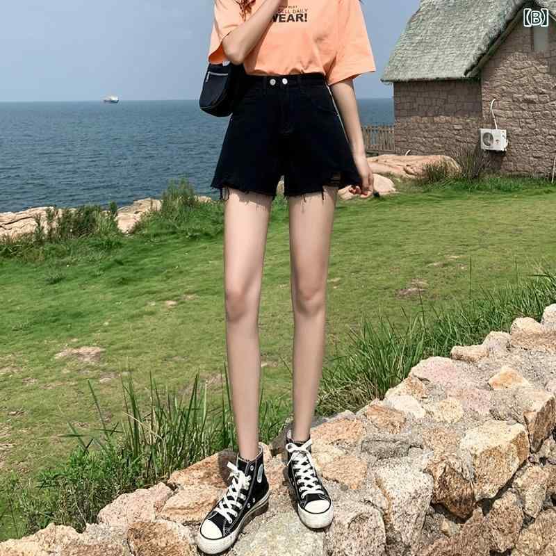 デニム ショートパンツ レディース 夏 薄手 ダメージ ジーンズ デニムパンツ ショート丈 ホットパンツ Aライン ジーパン コットン ゆったり ズボン 着痩せ 体型カバー 美脚 カジュアル 旅行 お出かけ グレー ブラック ホワイト fork-br-11070322 フォークBR サンプル画像3