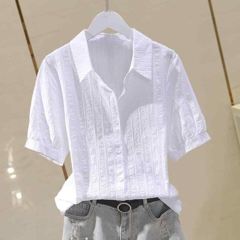 シャツ レディース 半袖 ワークシャツ オフィス ビジネス 通勤 事務服 仕事服 コットン 綿 無地 ストライプ ボタン POLO襟 切り替え 春 夏 レトロ 大人 ママ 20代 30代 トップス 白 青 赤