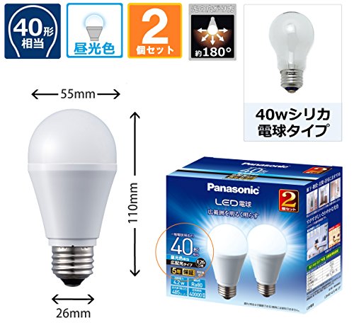 パナソニック LED電球 口金直径26mm 電球40W形相当 昼光色相当(4.2W) 一般電球・広...