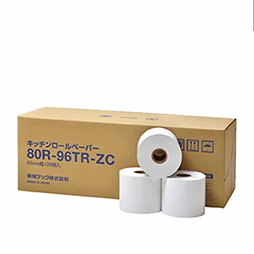 ・ホワイト 80R-96TR-ZC-20・サイズ：紙幅 80 mm × 外径 96 mm × 芯内径 25.4 mm・紙の長さ：約100m　20巻入り・東芝TEC純正の感熱ロールペーパーです。・（個包装はされておりません）・KCP-100 他キッチンプリンタに。サイズが合えば、どの機種でもお使いいただけます。説明 POSターミナル用＆レジスター用サーマルロールペーパー。 レジスター用ロールペーパー。 各種印刷レジロール、再生紙レジロール。 入り数：20巻入り サイズ：幅 80mm × 外径 96mm × 内径 25.4mm 紙の長さ：約100m 紙の厚さ:65ミクロン 保存性：ノーマル（製紙メーカー基準：5年保存） 包装仕様：20巻入り　商品箱サイズ：47.2 x 19.0 x 17.4 cm（W×D×H） 対応プリンタ：KCP-100 他キッチンプリンタ