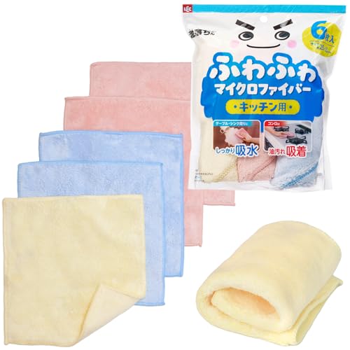 レック 激落ちくん ふわふわ マイクロファイバークロス (6枚入・約25×25cm) キッチンおそうじ用/油汚れ吸着・しっかり吸水