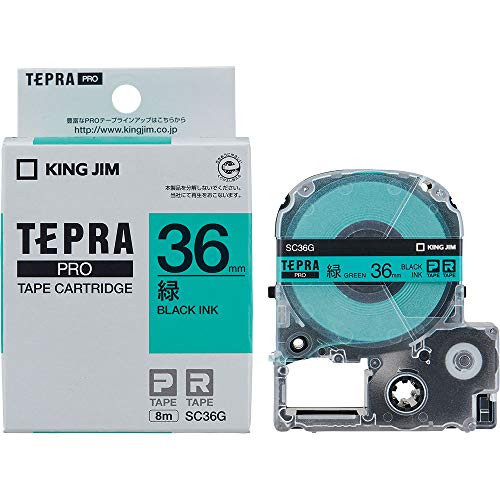 キングジム 【純正】 テプラPROテープカートリッジ カラーラベル(パステル) 36mm 緑ラベル/黒文字 長さ8m SC36G