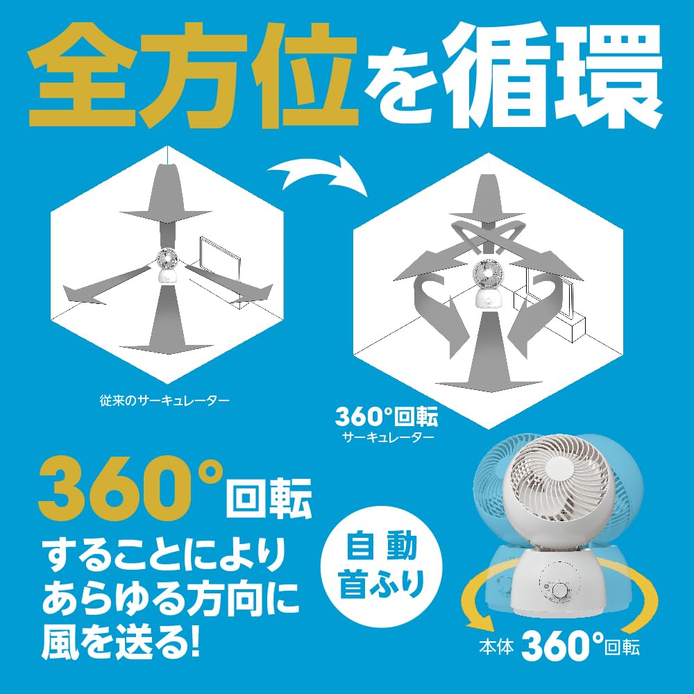 【全方位を循環】 ドウシシャ サーキュレーター 適応畳数（約）〜12畳用 360度回転...