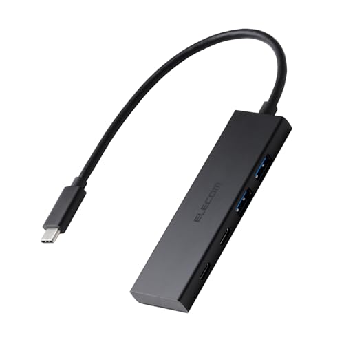 Rakuten - エレコム USBハブ USB-C 10Gpbs USB-A×2 Type-C-×2 USB PD 100W対応 バスパワー 4ポート ブラック