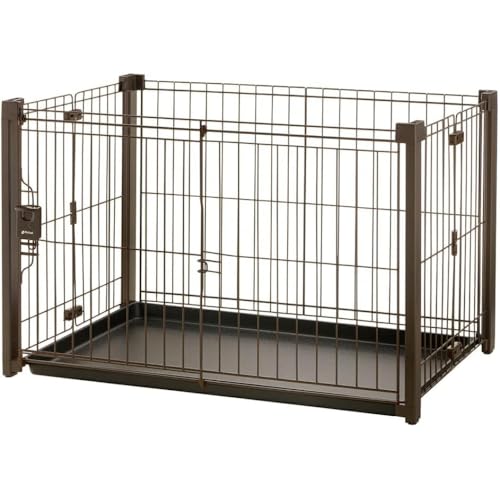 リッチェル(Richell) 折りたたみアルミペットサークル 90-60 ブラウン ペット 犬 サークル ケージ 室内 頑丈 軽量 84×58×