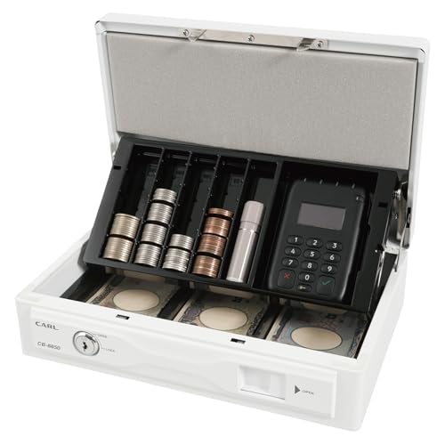 Rakuten - カール事務器(CARL) 手提げ金庫 キャッシュボックス そとレジ キャッシュレス決済端末も収納できる手提げ金庫 A5 薄型 スリム ホワイト