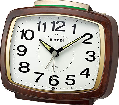 リズム(RHYTHM) 目覚まし時計 ベル音 アラーム 暗所 ライト 自動 点灯 連続秒針 茶色 12.5x14x8cm 8RA649SR23