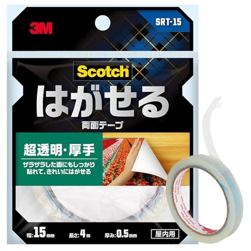 樂天商城 - 3M 両面テープ はがせる 超透明 厚手 幅15mm 長さ4.0m スコッチ SRT-15 ザラザラ面 ポスター カレンダー