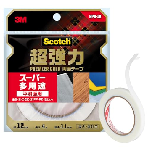 乐天商城 - 3M スコッチ 超強力両面テープ プレミアゴールド スーパー多用途 12mm×4m 1巻 SPS-12