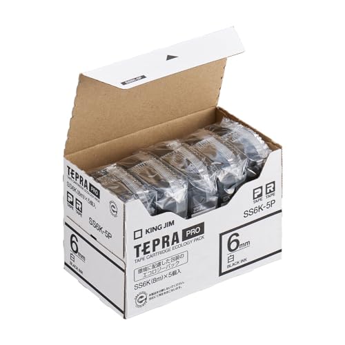 樂天商城 - 【純正】 キングジム(Kingjim) テプラPROテープカートリッジ エコパック5個入 6mm 白ラベル/黒文字 長さ8m SS6K-5P