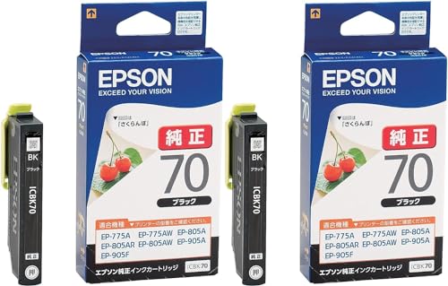 【2個セット】エプソン EPSON 純正 さくらんぼ ICBK70 ブラック インクカートリッジ オリジナル クリーニング ティッシュ付き