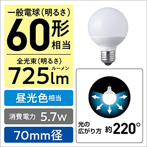 パナソニック LED電球 口金直径26mm 電球60形相当 昼光色相当(5.7W) 一般電球・ボール電球タイプ 70mm径 屋外器具対応 LDG